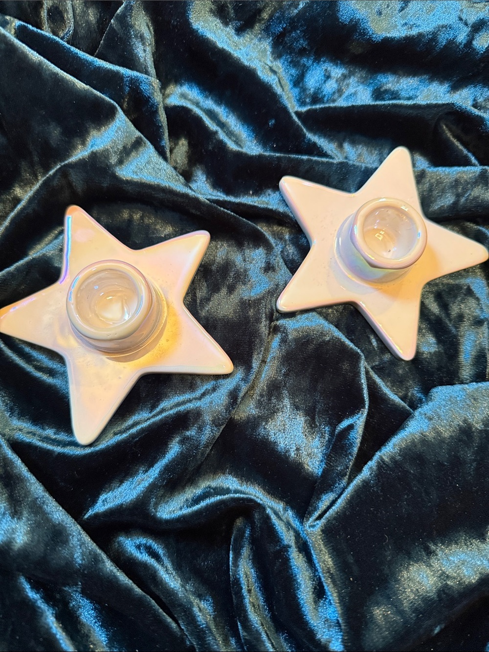 Iridescent Pink Star Ceramic Taper Candle Holders - set of 2